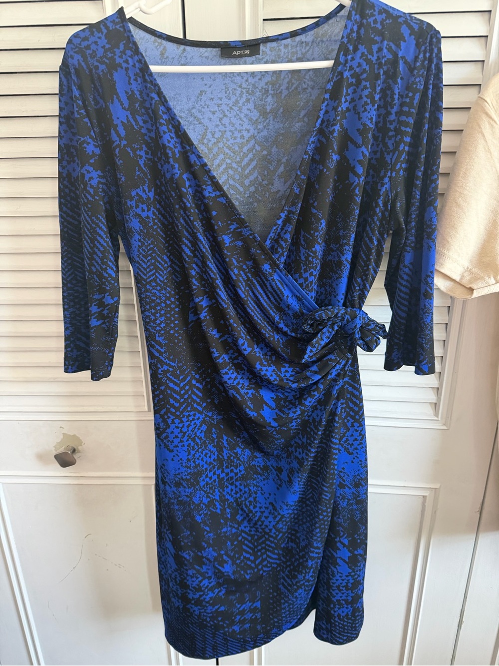 Apt. 9 Blue and Black Faux-Wrap Midi Dress
